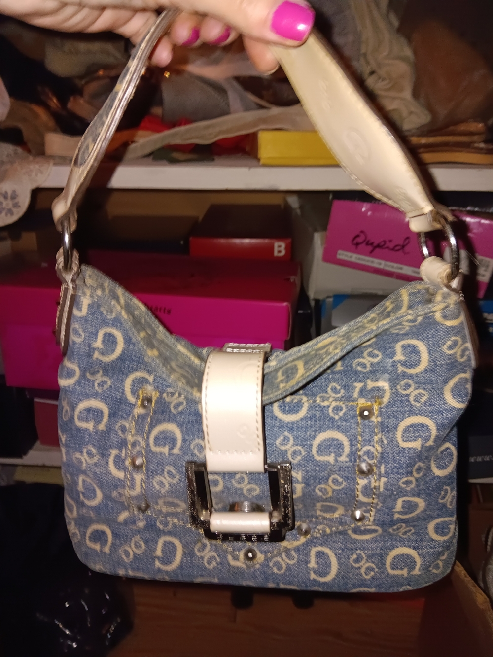 Guess Denim Monogram Shoulder Bag